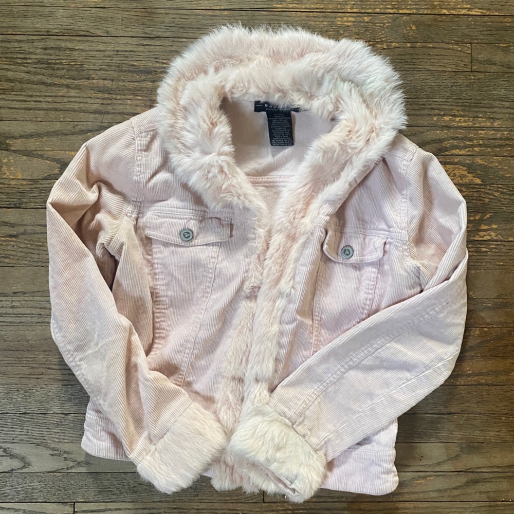 Rampage Soft Pink Corduroy Jacket - Fur Tr…